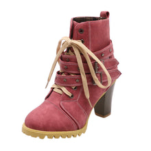 Load image into Gallery viewer, Women Belt Buckle Rivet High Thick With Short Boots Shoes Leisure Ankle Boots