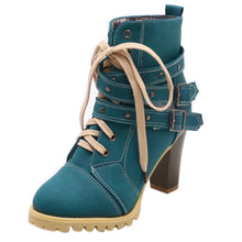 Load image into Gallery viewer, Women Belt Buckle Rivet High Thick With Short Boots Shoes Leisure Ankle Boots
